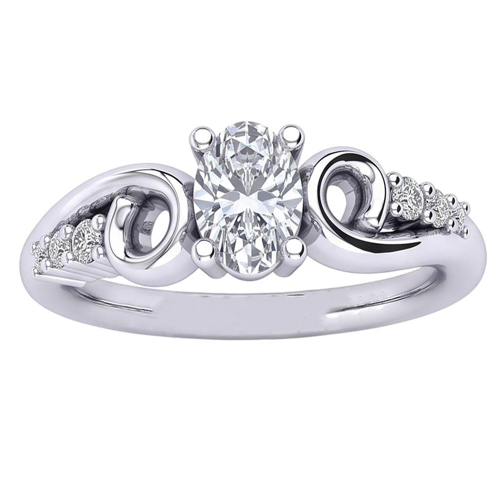 Oval And Round Cut 1.50 Carats Natural Earth Mined Diamond Engagement Ring White Gold 14K