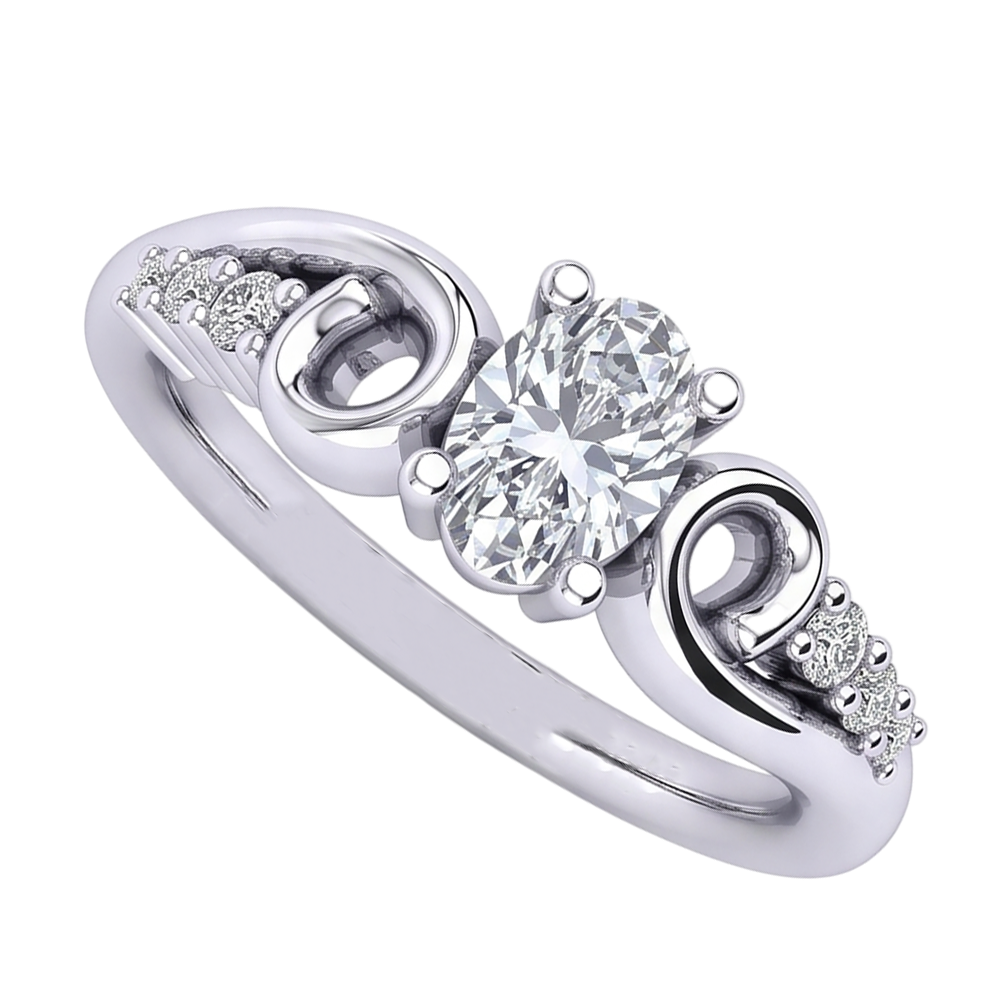 Oval And Round Cut 1.50 Carats Natural Earth Mined Diamond Engagement Ring White Gold 14K
