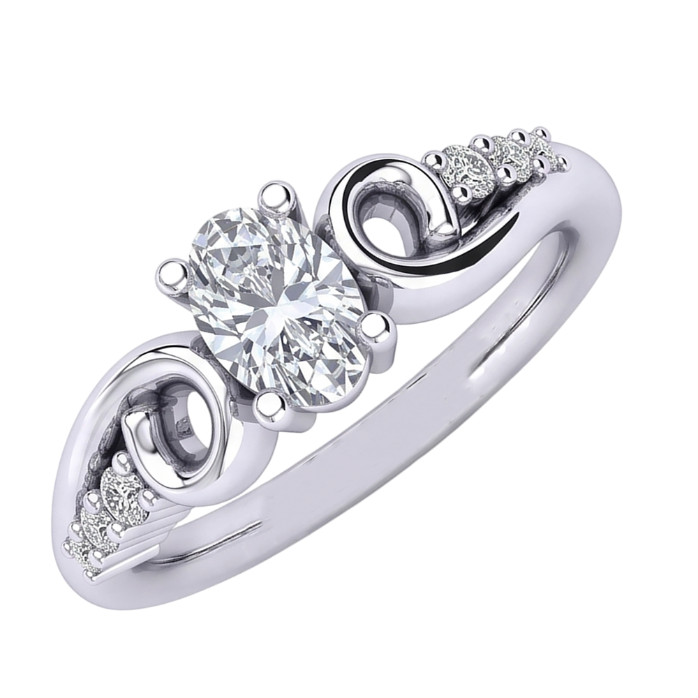 Oval And Round Cut 1.50 Carats Natural Earth Mined Diamond Engagement Ring White Gold 14K