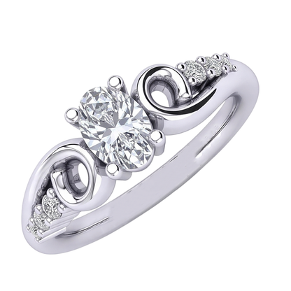Oval And Round Cut 1.50 Carats Natural Earth Mined Diamond Engagement Ring White Gold 14K