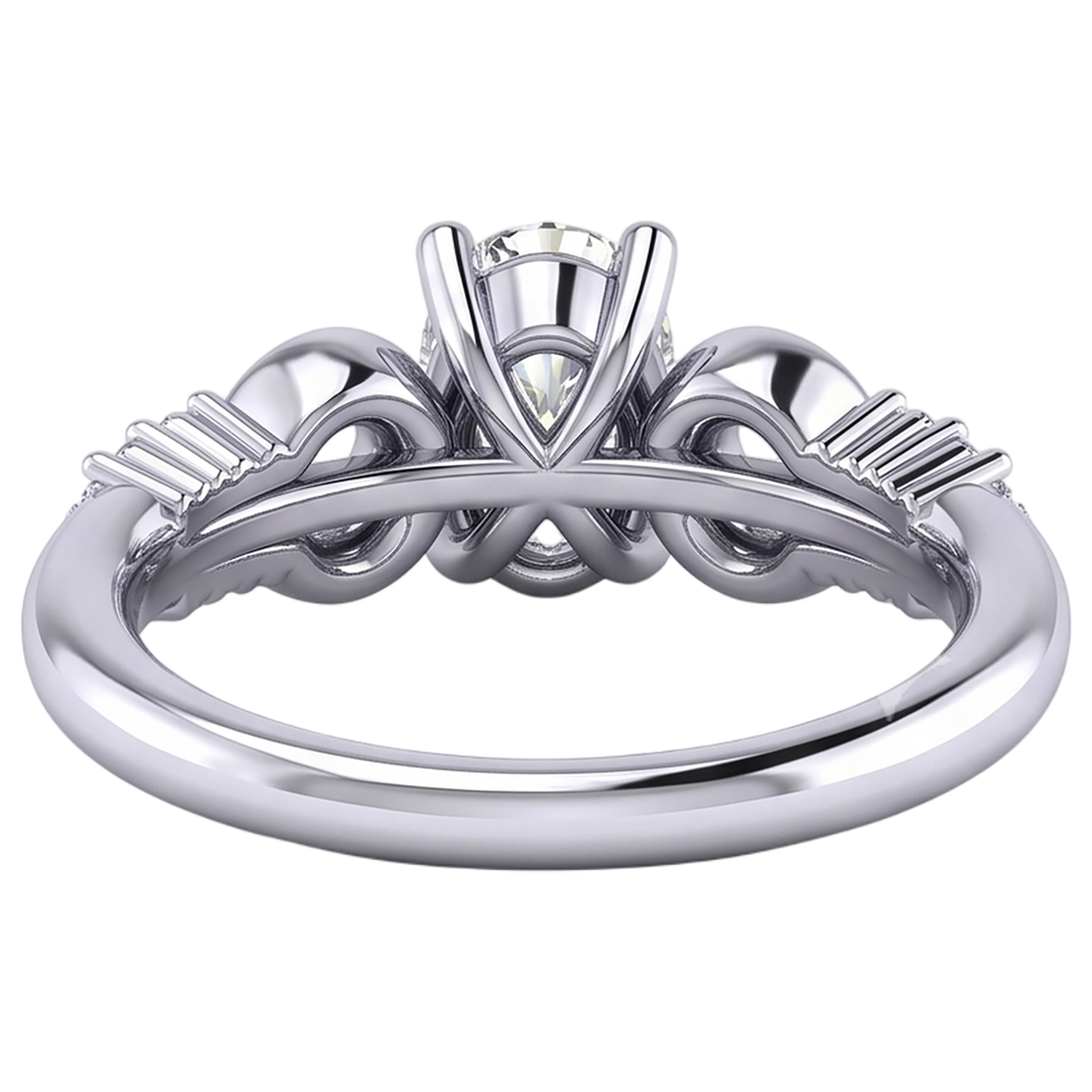 Oval And Round Cut 1.50 Carats Natural Earth Mined Diamond Engagement Ring White Gold 14K