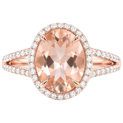 Oval And Round Cut 19.75 Ct Morganite With Natural Earth Mined Diamonds Ring Two Tone Gold