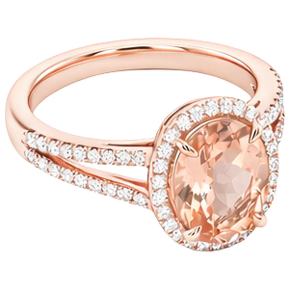 Oval And Round Cut 19.75 Ct Morganite With Natural Earth Mined Diamonds Ring Two Tone Gold