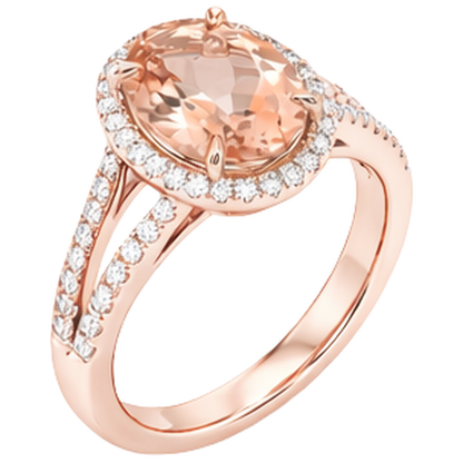 Oval And Round Cut 19.75 Ct Morganite With Natural Earth Mined Diamonds Ring Two Tone Gold