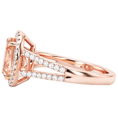 Oval And Round Cut 19.75 Ct Morganite With Natural Earth Mined Diamonds Ring Two Tone Gold