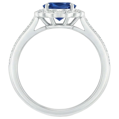 Oval And Round Cut 4.20 Ct Sapphire And Natural Earth Mined Diamonds Ring White Gold 14K