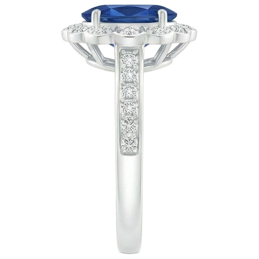 Oval And Round Cut 4.20 Ct Sapphire And Natural Earth Mined Diamonds Ring White Gold 14K