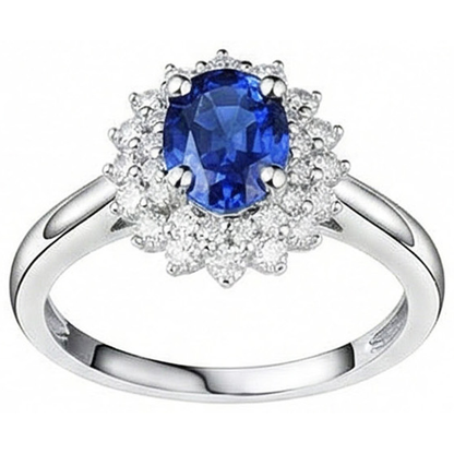 Oval And Round Cut 4 Ct Sri Lanka Sapphire Natural Earth Mined Diamonds Halo Ring