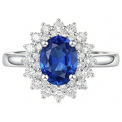 Oval And Round Cut 4 Ct Sri Lanka Sapphire Natural Earth Mined Diamonds Halo Ring