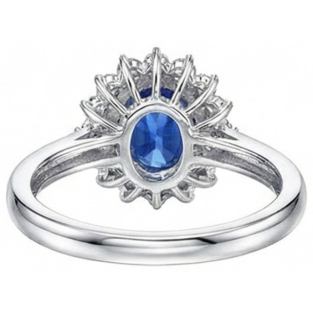 Oval And Round Cut 4 Ct Sri Lanka Sapphire Natural Earth Mined Diamonds Halo Ring