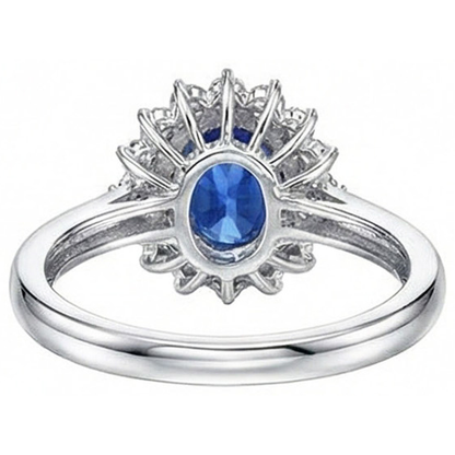 Oval And Round Cut 4 Ct Sri Lanka Sapphire Natural Earth Mined Diamonds Halo Ring