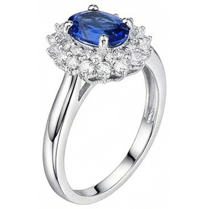 Oval And Round Cut 4 Ct Sri Lanka Sapphire Natural Earth Mined Diamonds Halo Ring