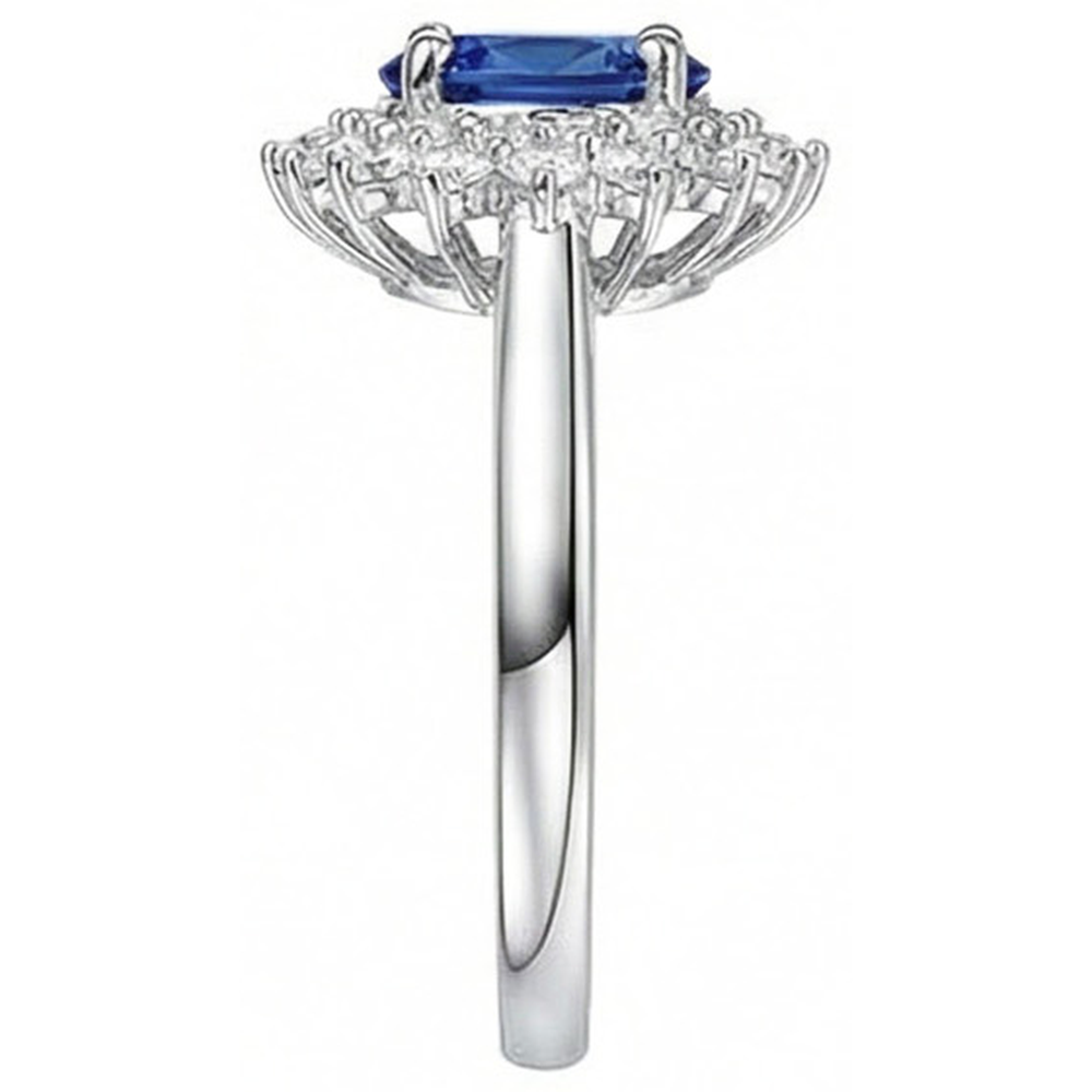 Oval And Round Cut 4 Ct Sri Lanka Sapphire Natural Earth Mined Diamonds Halo Ring