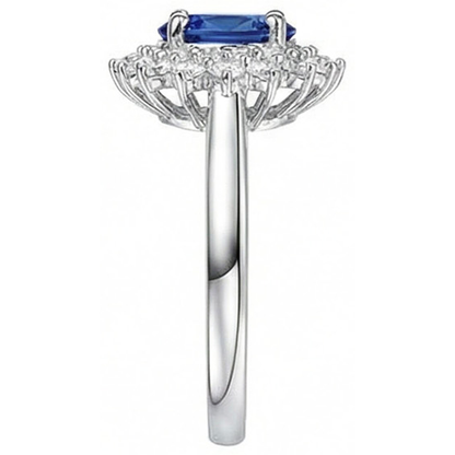 Oval And Round Cut 4 Ct Sri Lanka Sapphire Natural Earth Mined Diamonds Halo Ring