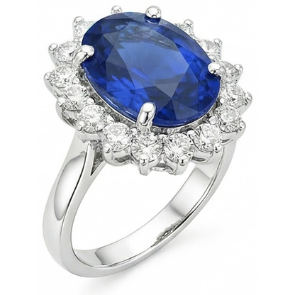 Oval And Round Cut Ceylon Color Sapphire 8.01 Carat IGI CERTIFIED Diamonds Ring WG 14K
