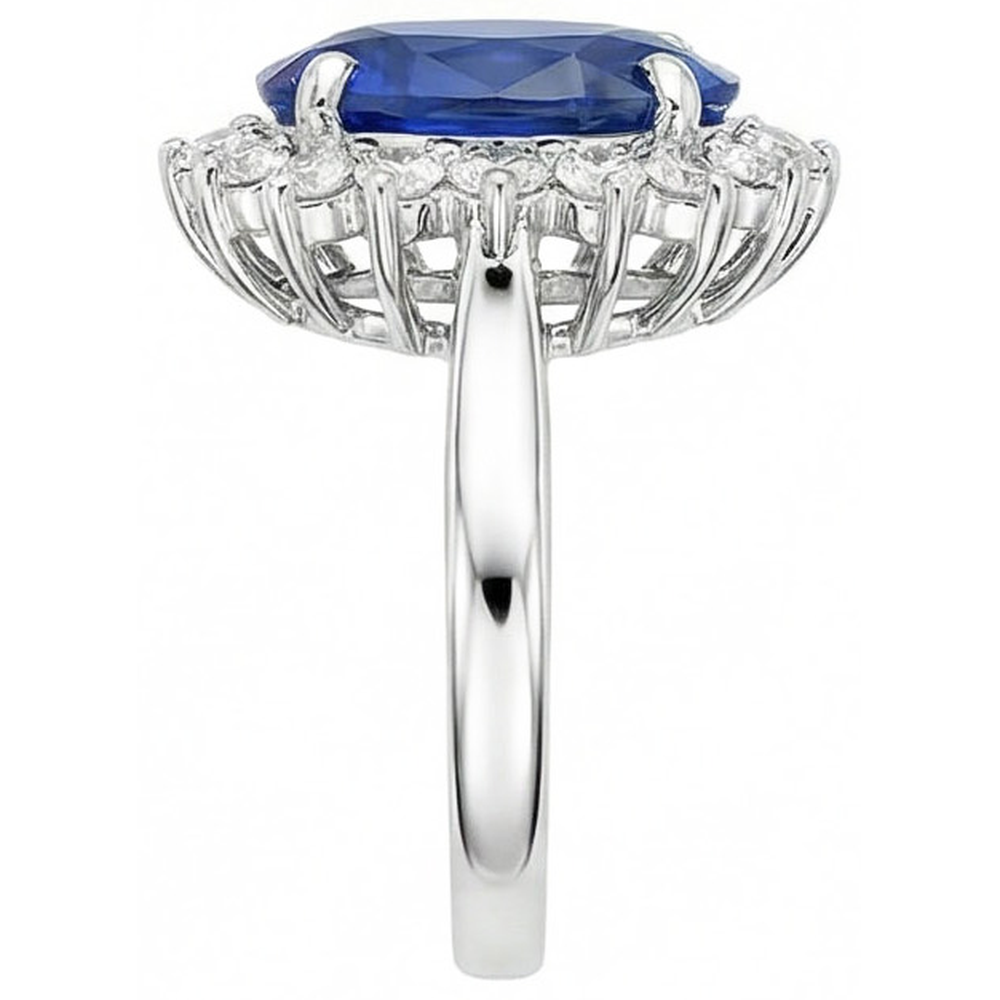 Oval And Round Cut Ceylon Color Sapphire 8.01 Carat IGI CERTIFIED Diamonds Ring WG 14K