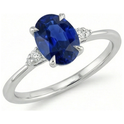 Oval Anniversary Ring Ceylon Sapphire & Natural Earth Mined Diamonds White Gold 3 Carats