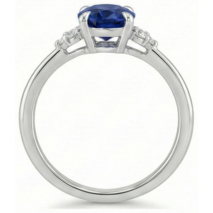 Oval Anniversary Ring Ceylon Sapphire & Natural Earth Mined Diamonds White Gold 3 Carats
