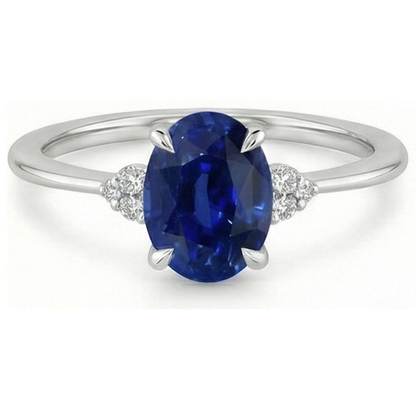Oval Anniversary Ring Ceylon Sapphire & Natural Earth Mined Diamonds White Gold 3 Carats