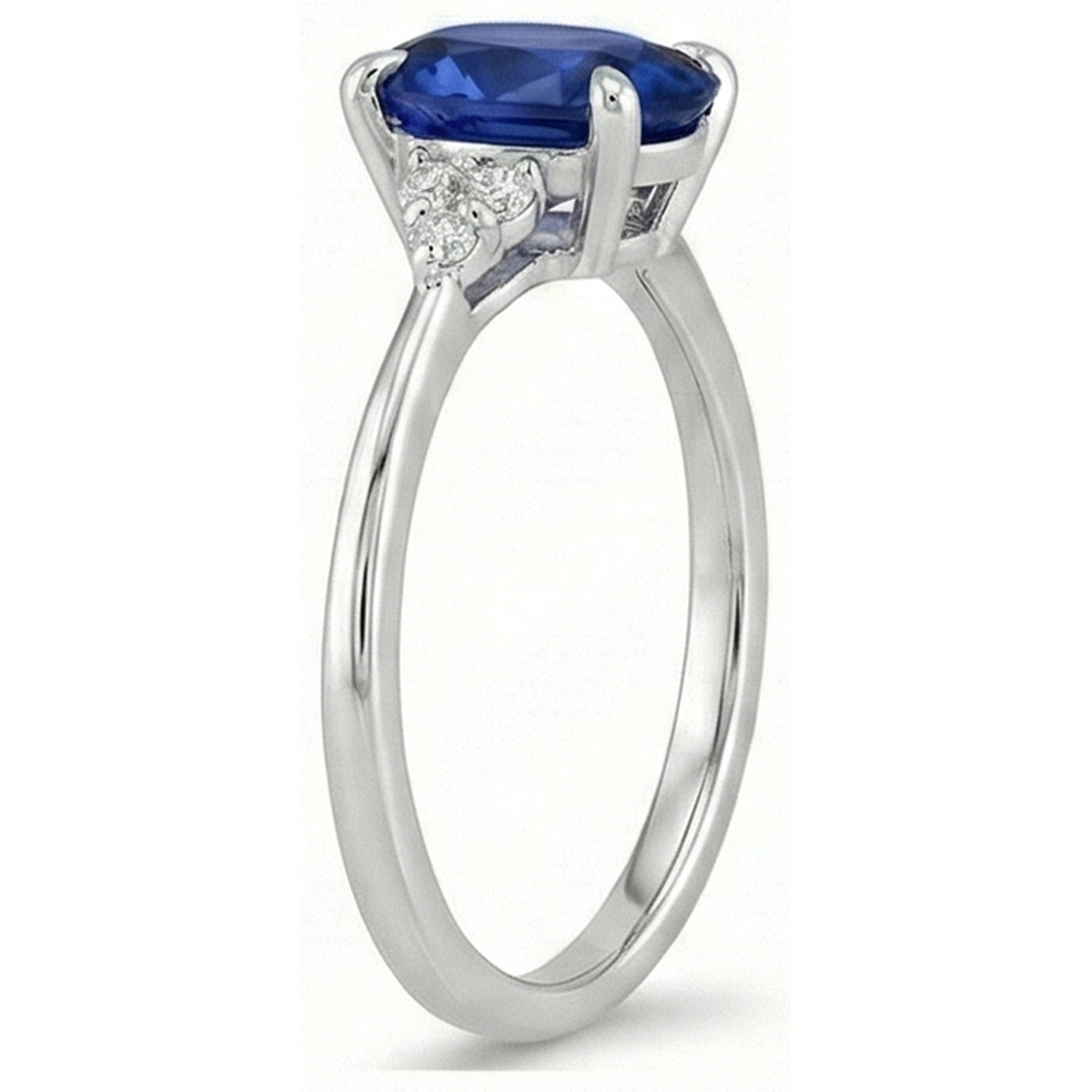 Oval Anniversary Ring Ceylon Sapphire & Natural Earth Mined Diamonds White Gold 3 Carats