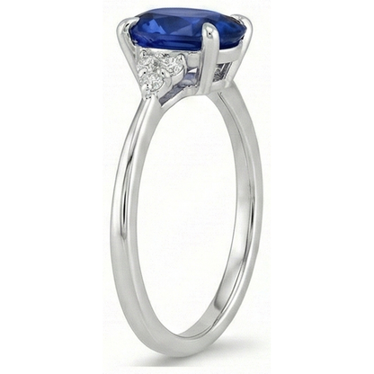 Oval Anniversary Ring Ceylon Sapphire & Natural Earth Mined Diamonds White Gold 3 Carats