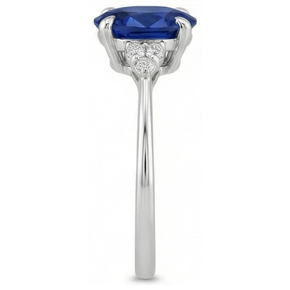 Oval Anniversary Ring Ceylon Sapphire & Natural Earth Mined Diamonds White Gold 3 Carats