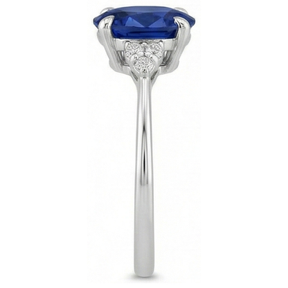 Oval Anniversary Ring Ceylon Sapphire & Natural Earth Mined Diamonds White Gold 3 Carats