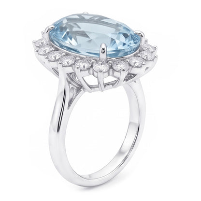 Oval Aquamarine Halo Cocktail Ring