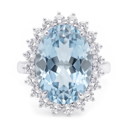 Oval Aquamarine Halo Cocktail Ring