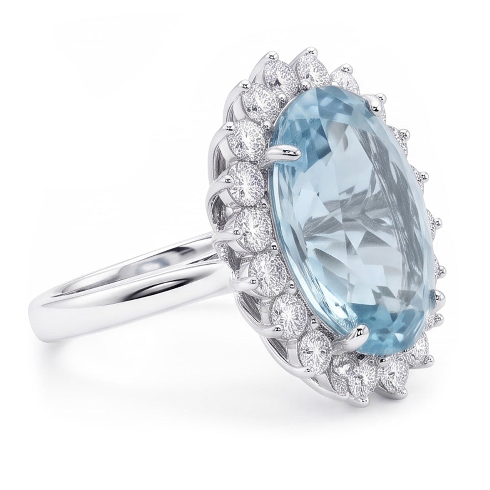 Oval Aquamarine Halo Cocktail Ring