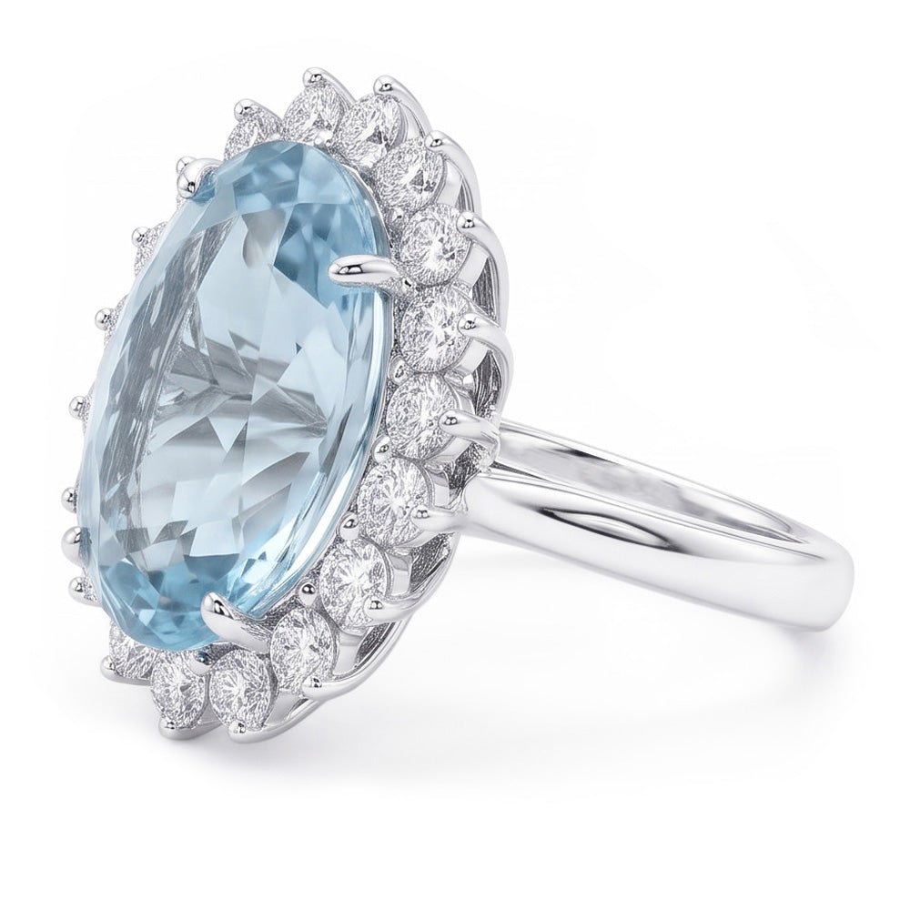 Oval Aquamarine Halo Cocktail Ring