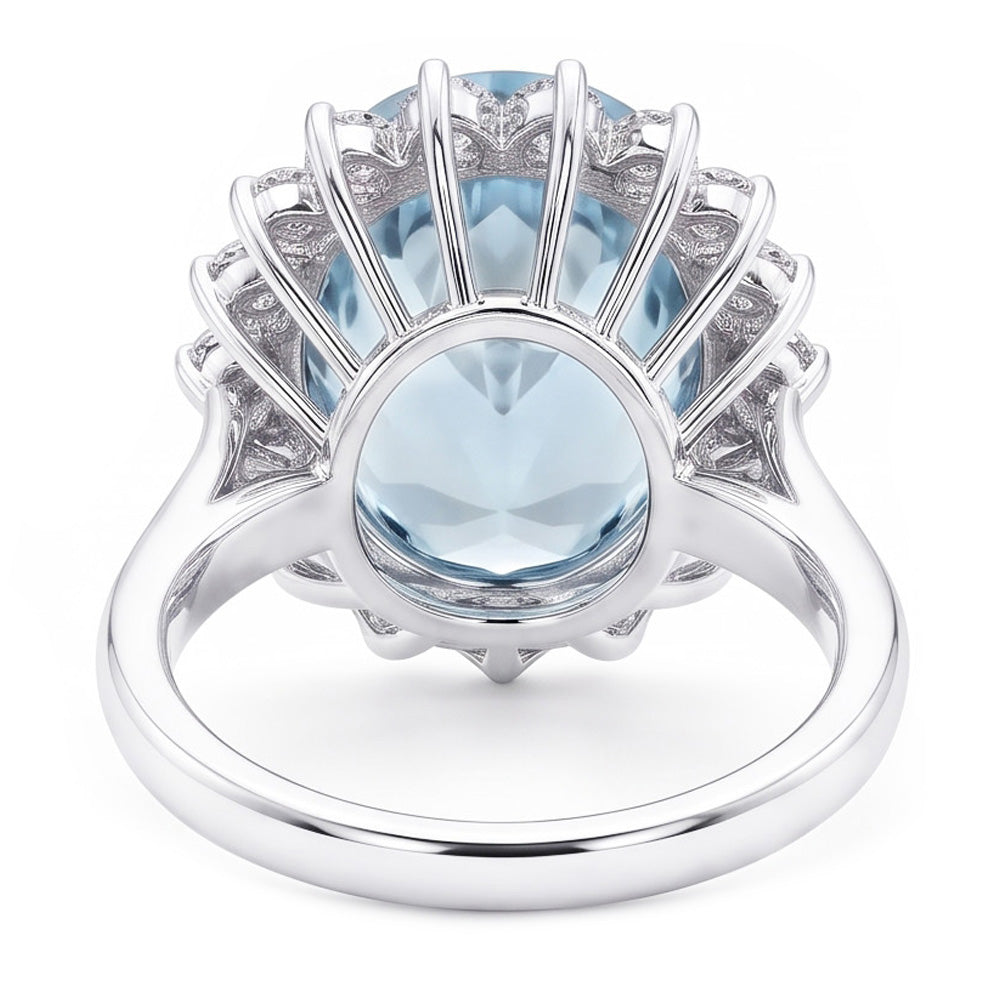 Oval Aquamarine Halo Cocktail Ring