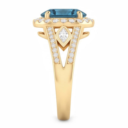 Oval Blue Natural Earth Mined Diamond Ladies Cocktail Ring