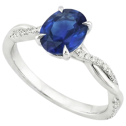 Oval Blue Sapphire Engagement Ring Natural Earth Mined Diamond Gold Twisted Shank 6 Carats