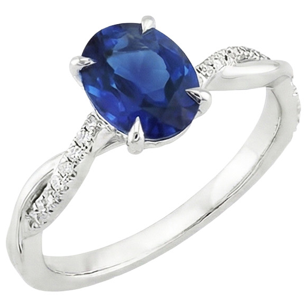 Oval Blue Sapphire Engagement Ring Natural Earth Mined Diamond Gold Twisted Shank 6 Carats