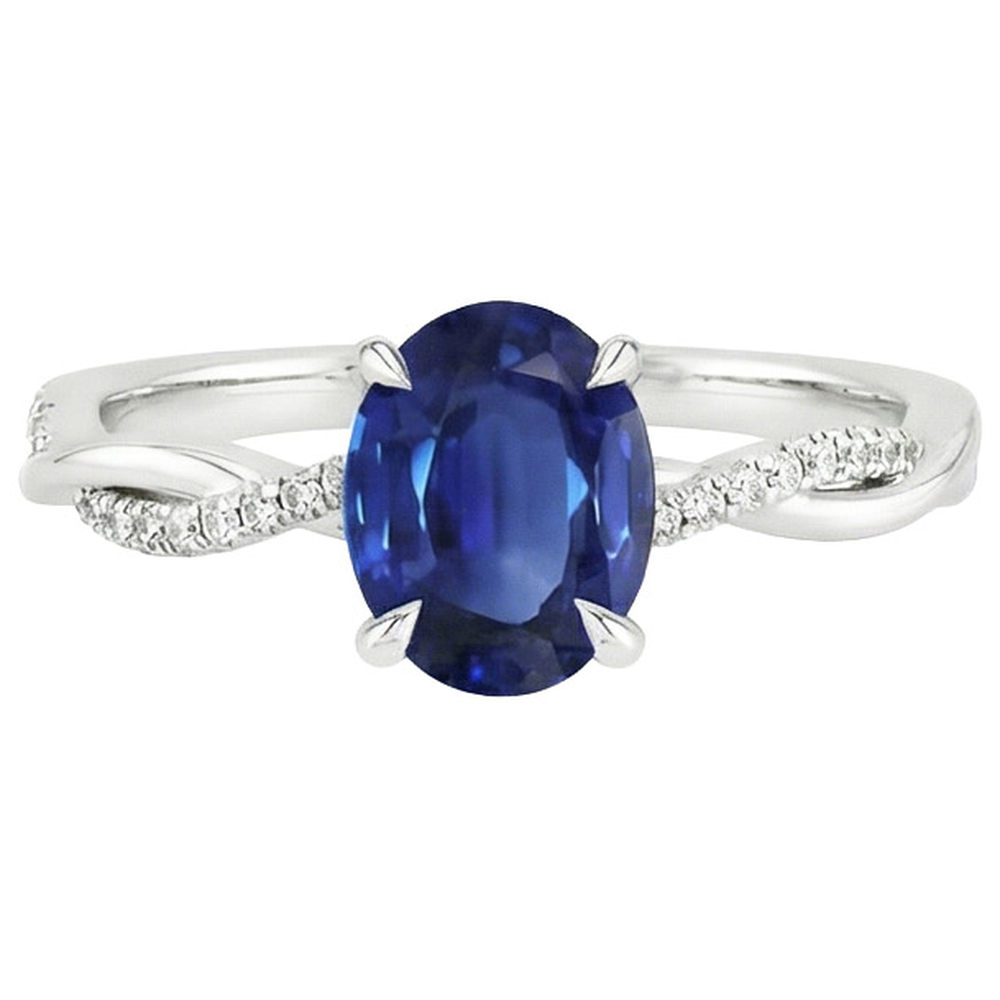 Oval Blue Sapphire Engagement Ring Natural Earth Mined Diamond Gold Twisted Shank 6 Carats