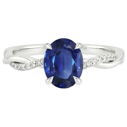 Oval Blue Sapphire Engagement Ring Natural Earth Mined Diamond Gold Twisted Shank 6 Carats