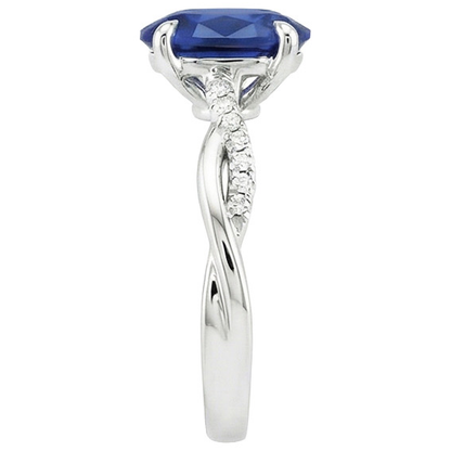 Oval Blue Sapphire Engagement Ring Natural Earth Mined Diamond Gold Twisted Shank 6 Carats