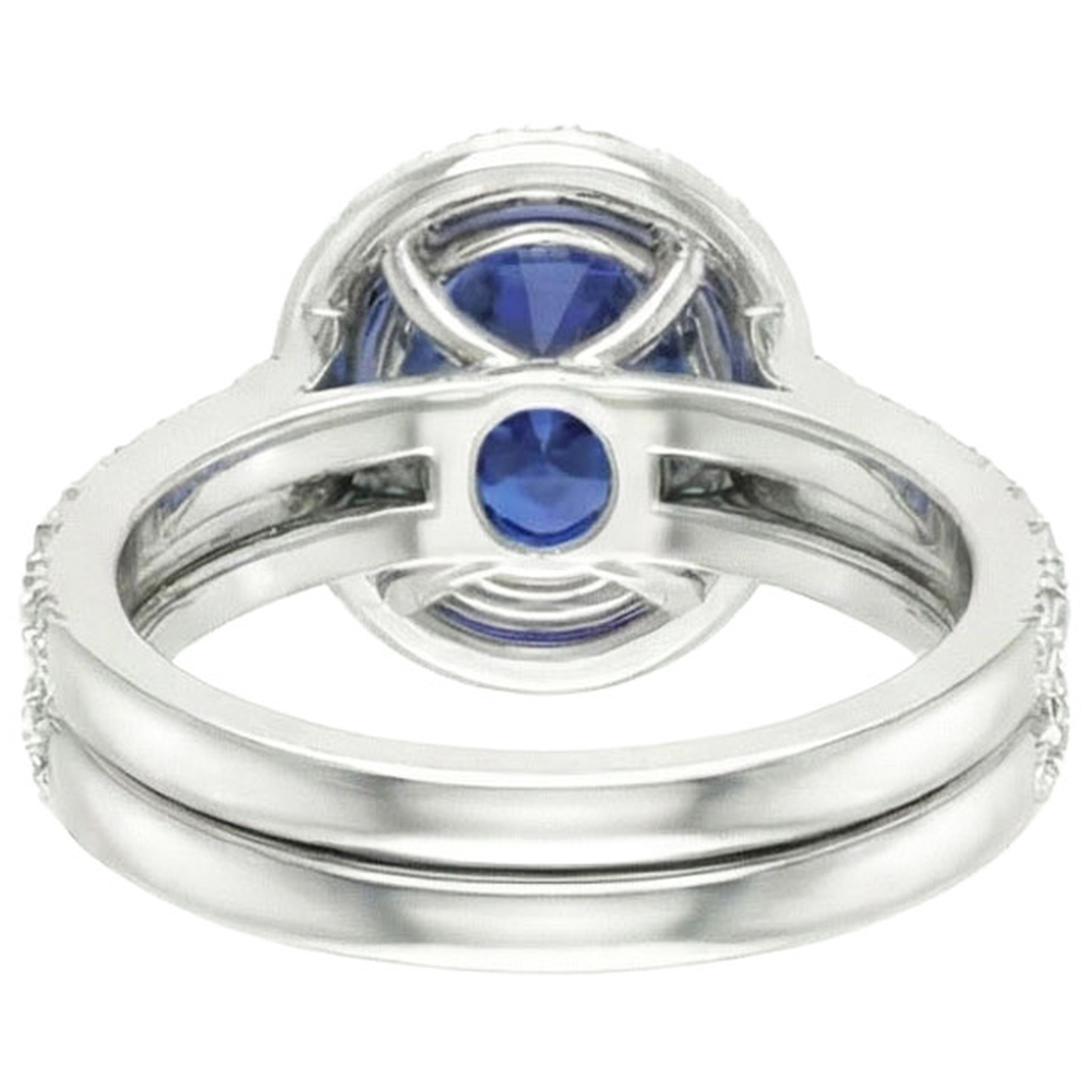 Natural Real ( Not Lab Grown )  Oval Blue Sapphire Halo Engagement Ring Set 10.25 Carats White Gold