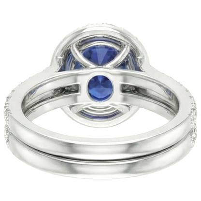 Natural Real ( Not Lab Grown )  Oval Blue Sapphire Halo Engagement Ring Set 10.25 Carats White Gold