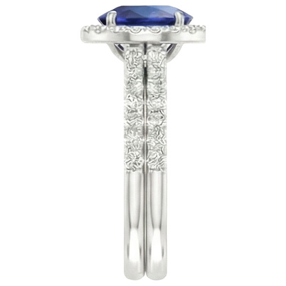 Natural Real ( Not Lab Grown )  Oval Blue Sapphire Halo Engagement Ring Set 10.25 Carats White Gold