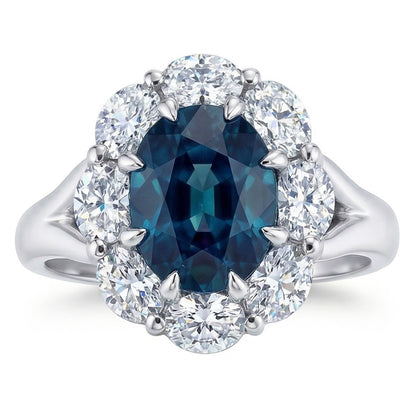 Oval Blue Sapphire Halo Natural Earth Mined Diamond Wedding Ring 3.30 Ct. White Gold 14K