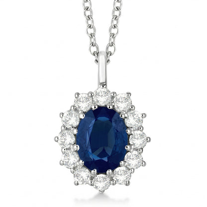 Oval Blue Sapphire With IGI CERTIFIED Diamonds Pendant Necklace 2.70 Ct White Gold