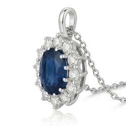 Oval Blue Sapphire With IGI CERTIFIED Diamonds Pendant Necklace 2.70 Ct White Gold