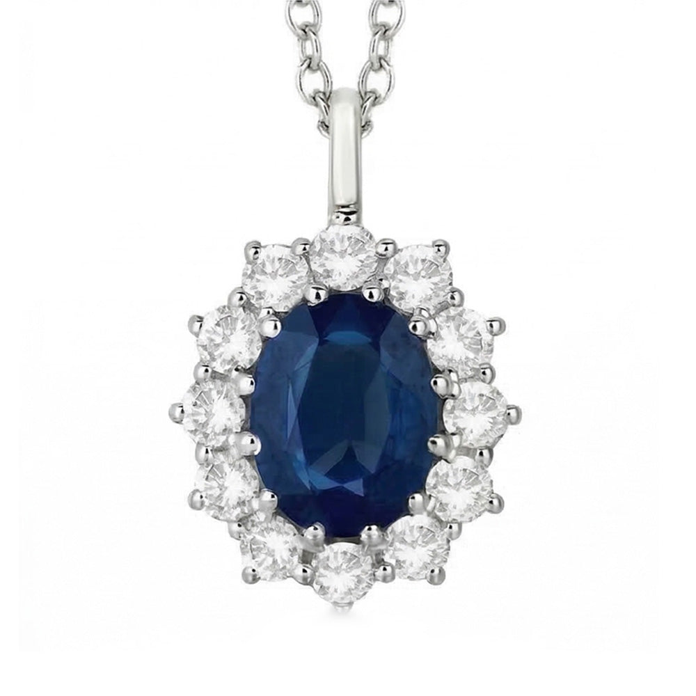 Oval Blue Sapphire With IGI CERTIFIED Diamonds Pendant Necklace 2.70 Ct White Gold