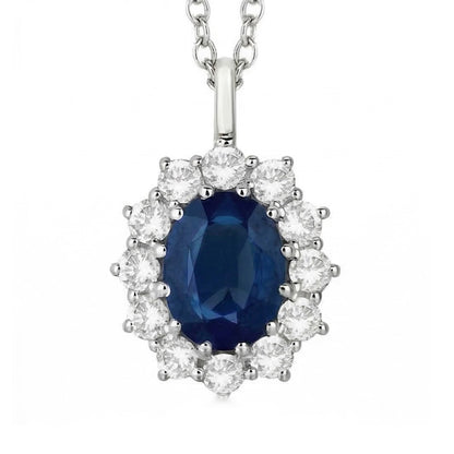 Oval Blue Sapphire With IGI CERTIFIED Diamonds Pendant Necklace 2.70 Ct White Gold