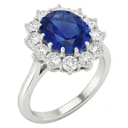 Oval Blue Sapphire & Round Natural Earth Mined Diamonds Halo Ring 6.50 Ct. White Gold 14K