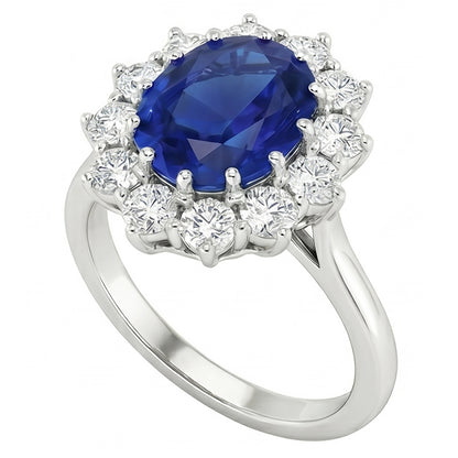 Oval Blue Sapphire & Round Natural Earth Mined Diamonds Halo Ring 6.50 Ct. White Gold 14K