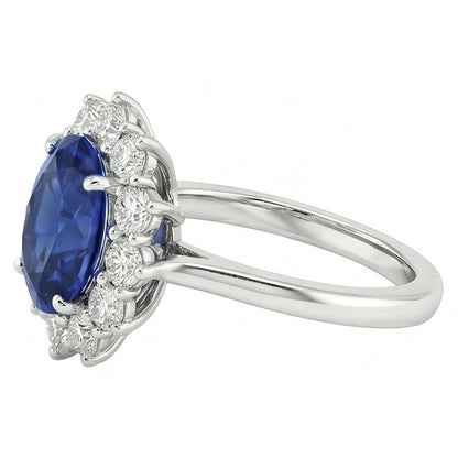 Oval Blue Sapphire & Round Natural Earth Mined Diamonds Halo Ring 6.50 Ct. White Gold 14K