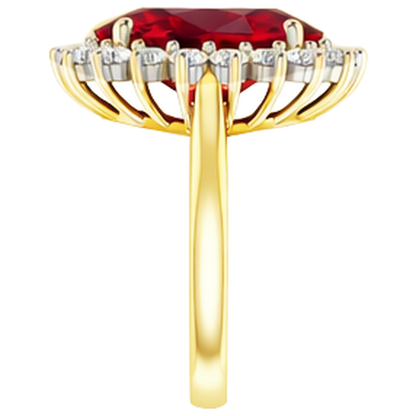 Oval Burma Ruby IGI CERTIFIED Diamond Flower Style Ring 10.50 Carats Two Tone Gold